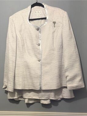 G.M.I. Dazzling Metallic Silver Gray Women 2 Pc Evening Church Skirt Suit Sz 20W